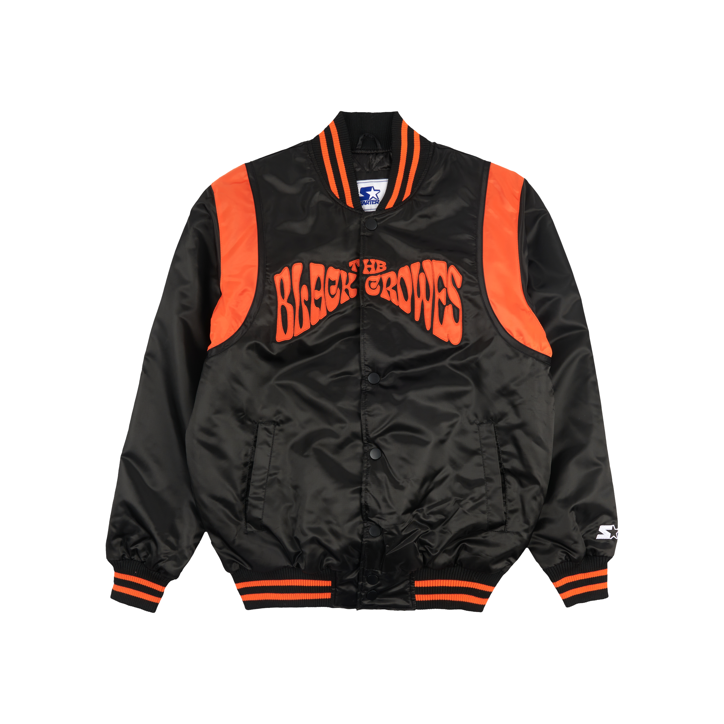 The Black Crowes Black Satin Starter Jacket Front