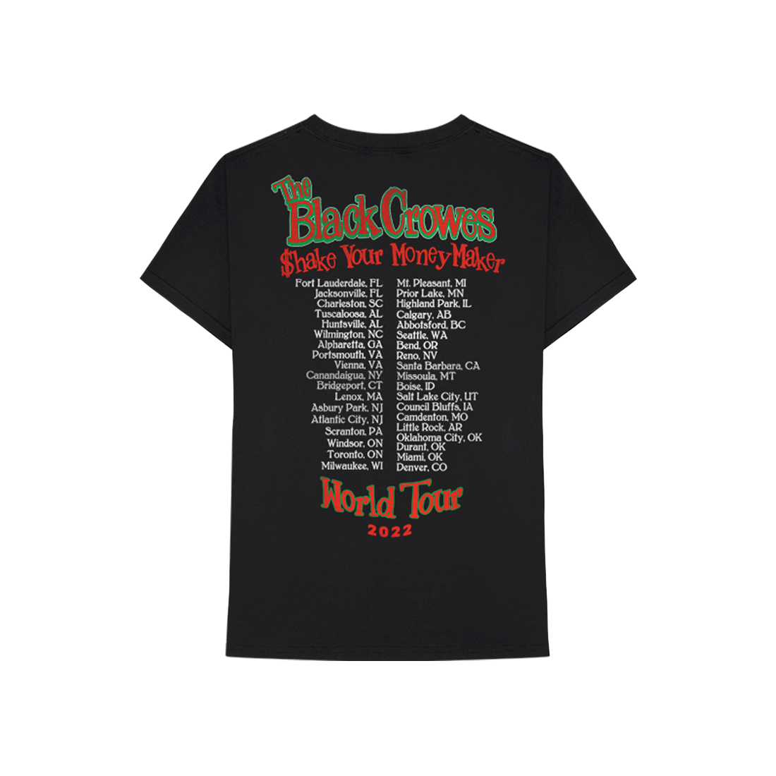 The Black Crowes World Tour 2022 Dates Black T-Shirt The Black