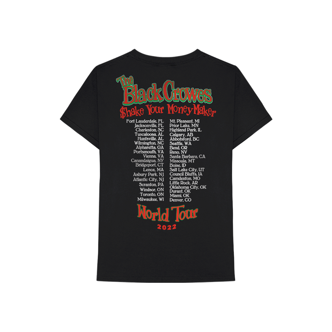The Black Crowes World Tour 2022 Dates Black T-Shirt Back