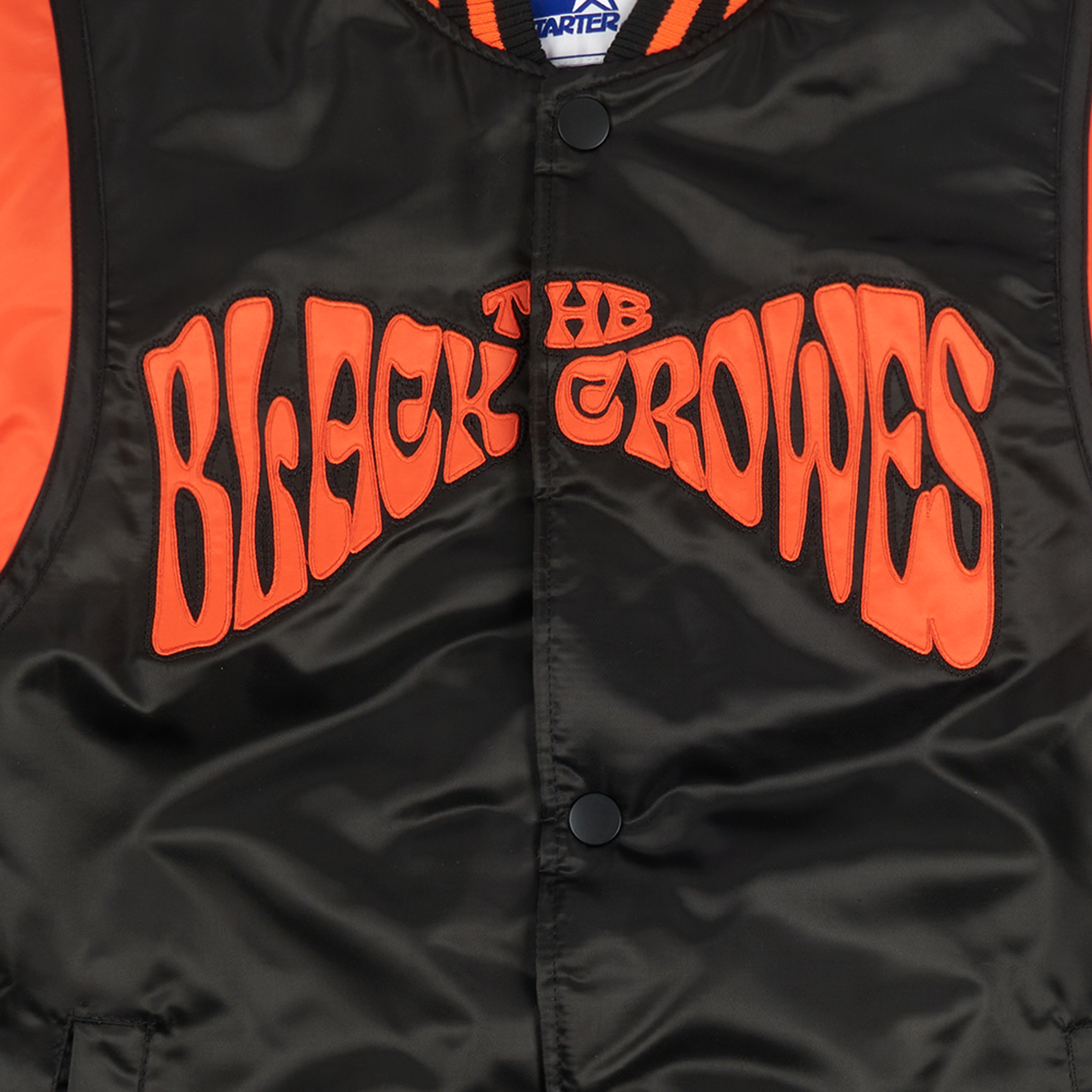 The Black Crowes Black Satin Starter Jacket Front Detail